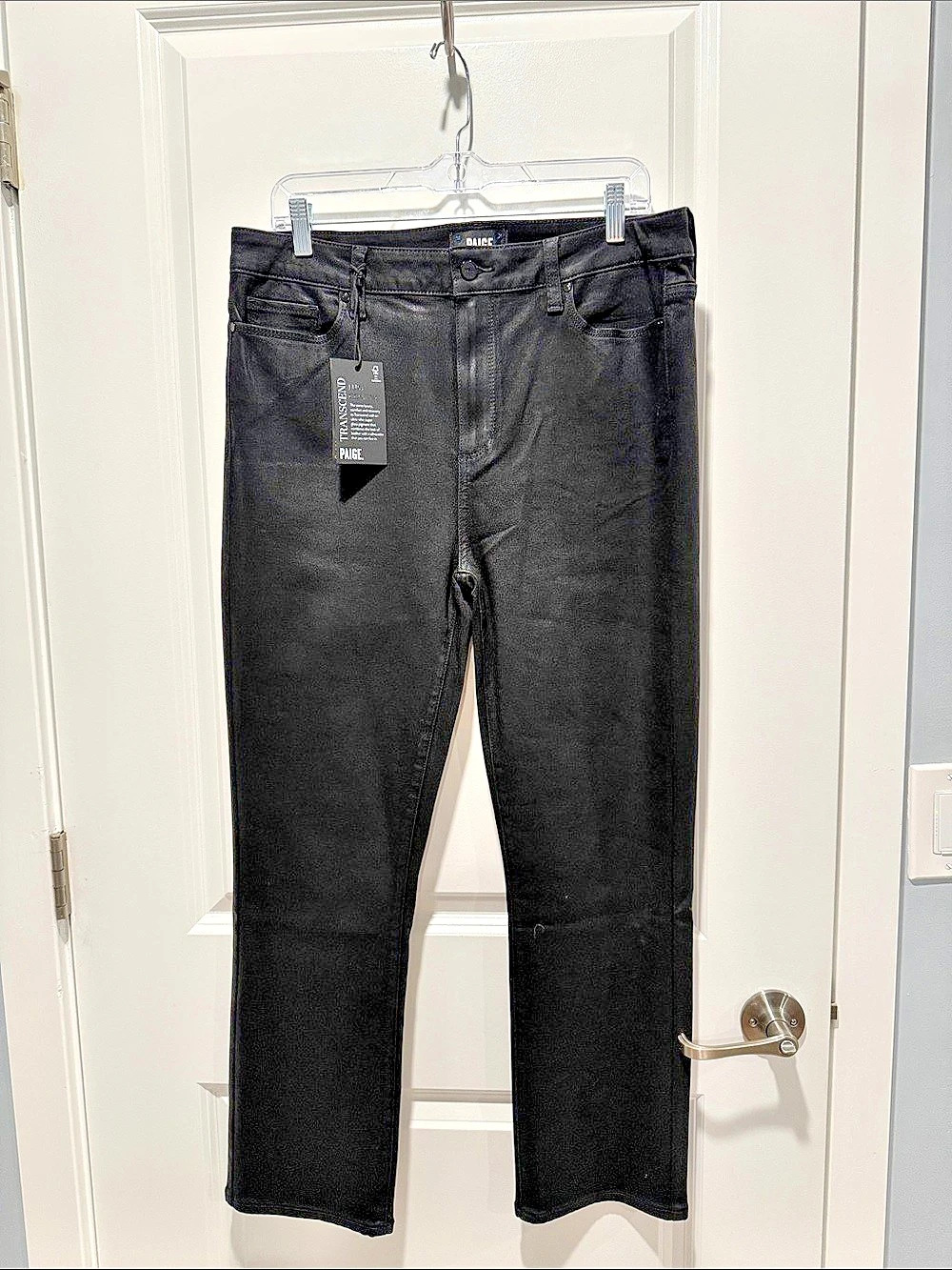 Paige Transcend Luxe Coating Coated Skinny Jeans Black Waist 33 NWT